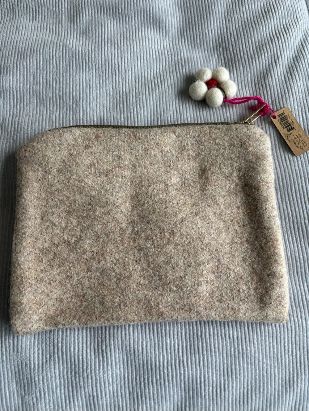 Natural Life Beige Wool Felt Pouch with Dog Design